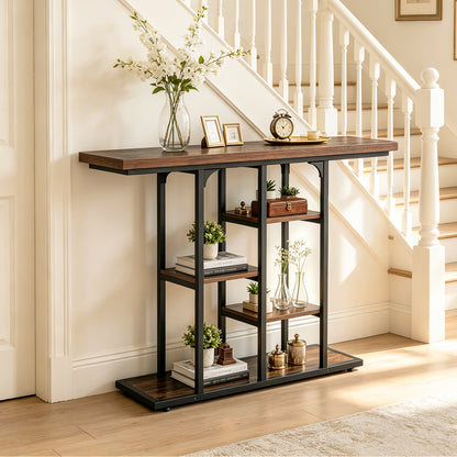 109 cm Console Table with Storage Shelves-Rustic Brown