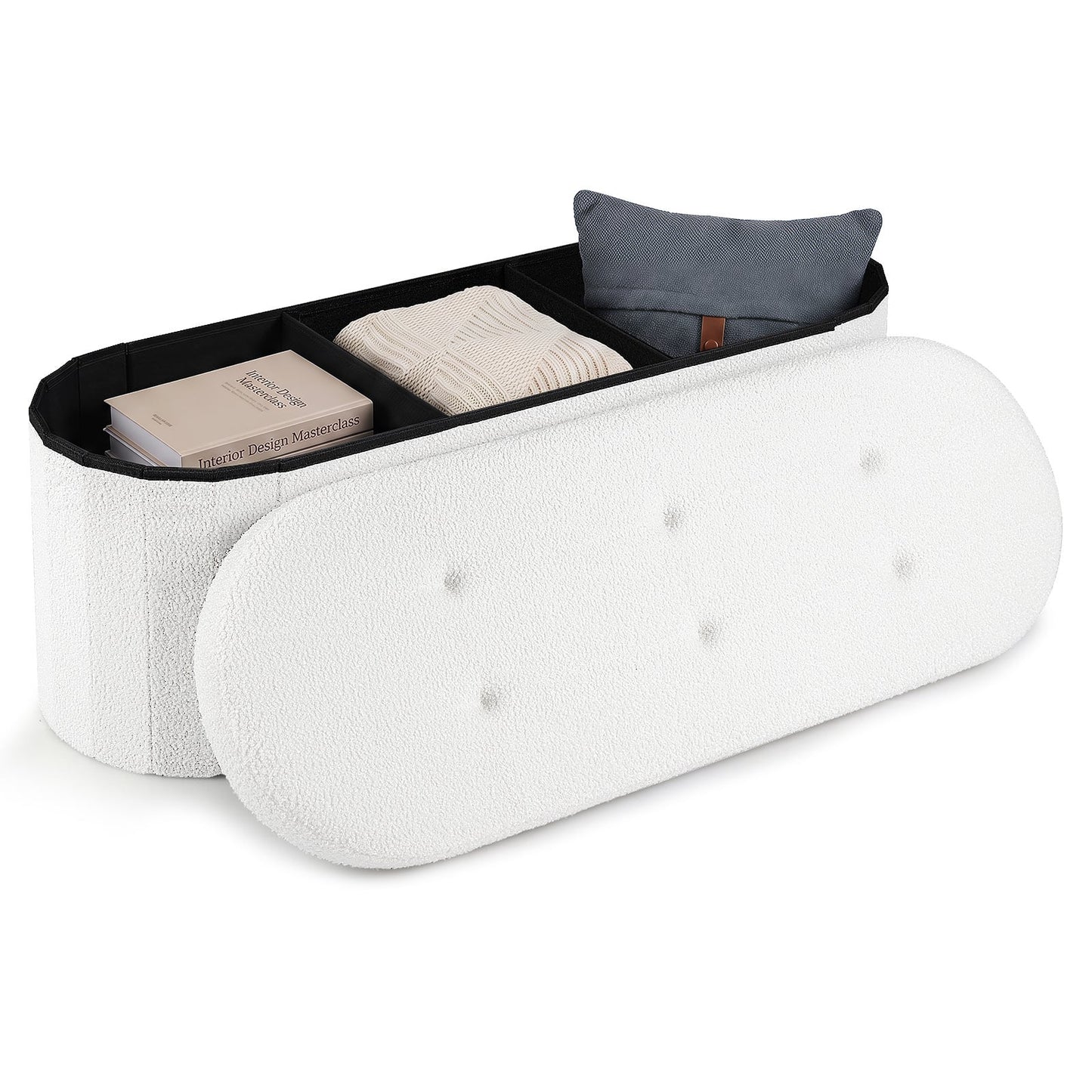 109cm Oval Ottoman with Dividers and Storage-Beige