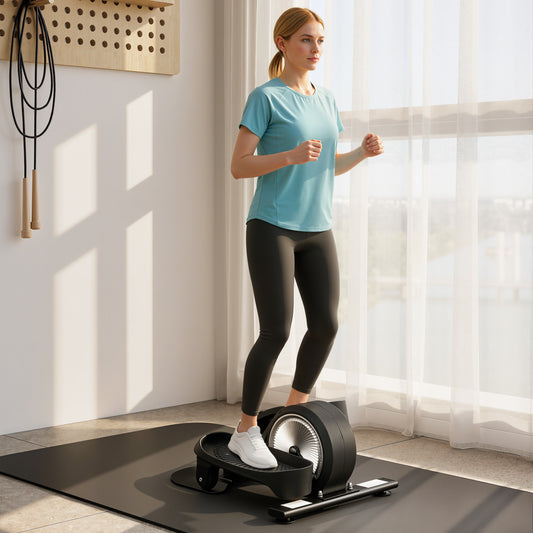 SPORTNOW Under Desk Elliptical Machine with LCD Monitor, 8 Adjustable Magnetic Resistances for 2-in-1 Seat & Stand Up Exercise