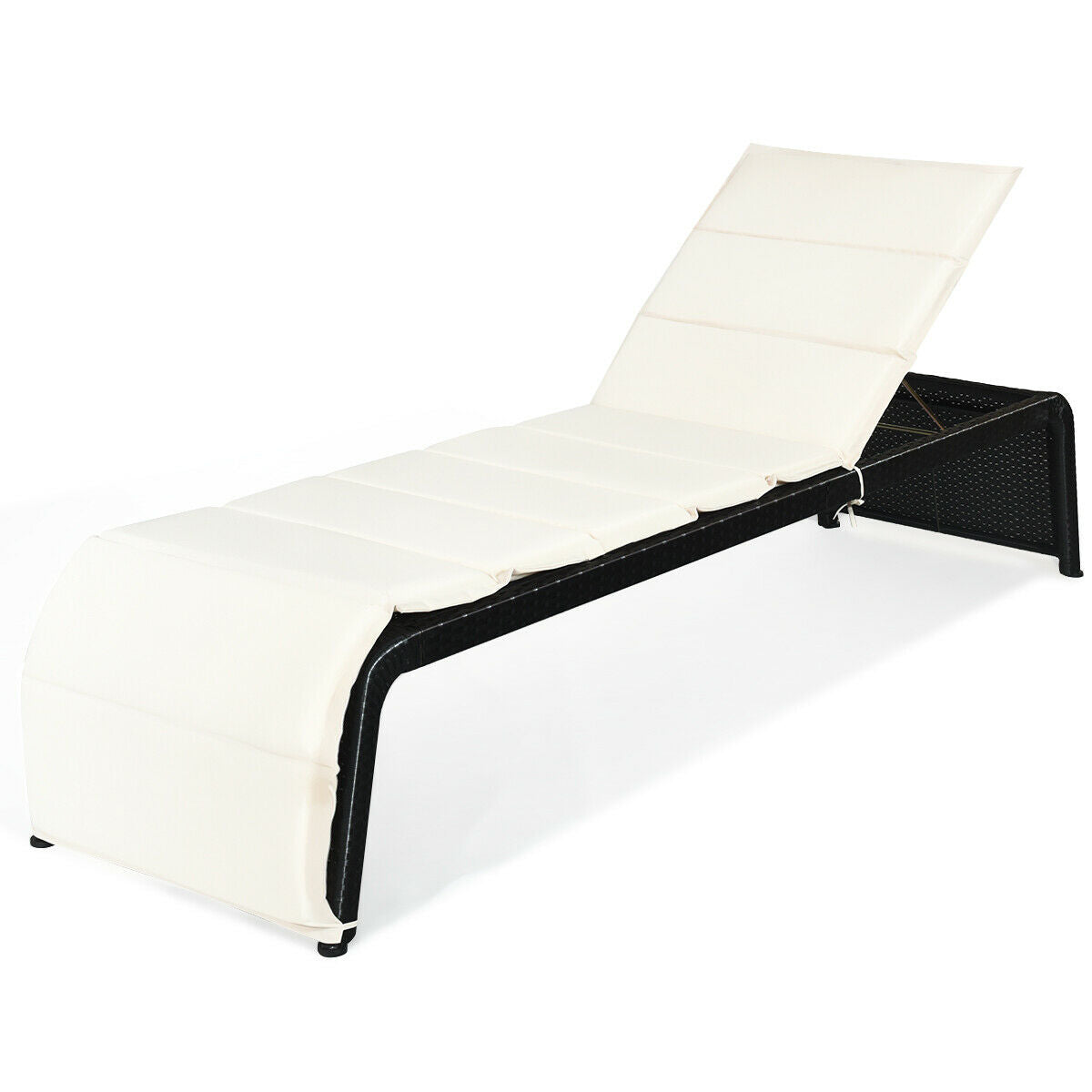 Patio Rattan Lounge Chair Back Adjustable Chaise Recliner with Cushions-White