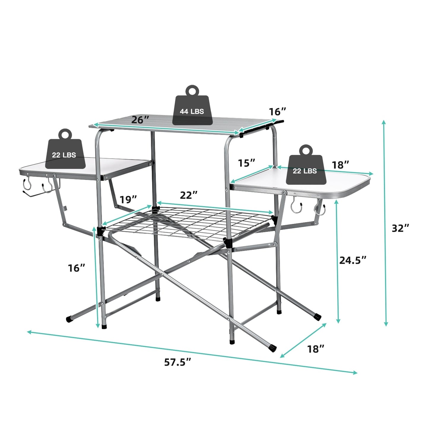 Folding Camping Table with Storage Lower Shelf & Hook & Carry Bag
