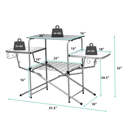 Folding Camping Table with Storage Lower Shelf & Hook & Carry Bag