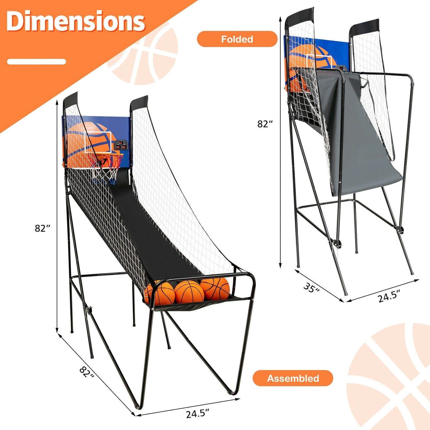Portable Arcade Basketball Game with Electronic Scorer for Indoor Party