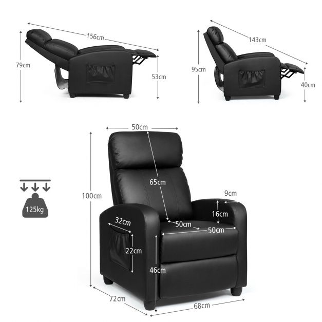 Modern Recliner Sofa Lounge / Adjustable Backrest Armchair-Black