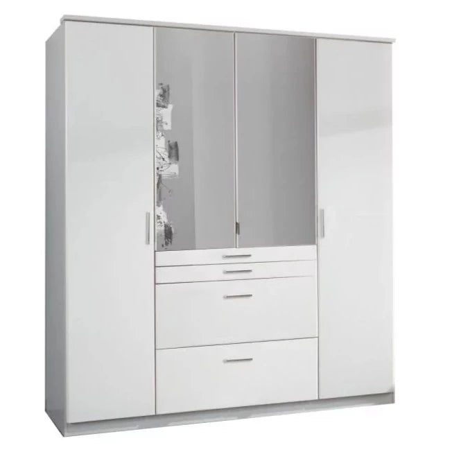 Acorn 4 Door 4 Drawer Mirrored Wardrobe - White