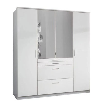 Acorn 4 Door 4 Drawer Mirrored Wardrobe - White