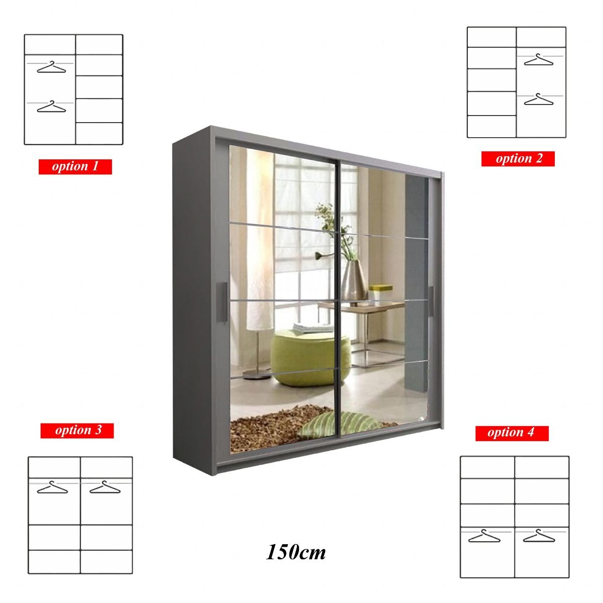 Deltum Sliding Door Wardrobe - Black, White, Grey - 150cm and 203cm