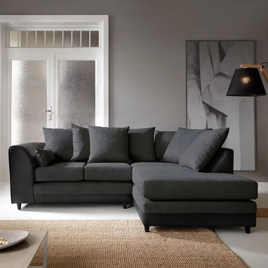 Linacre Corner Sofa - Right Arm Black and Charcoal