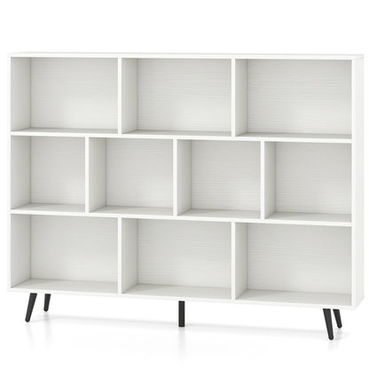 10-Cube Bookcase 140 CM Storage Organizer with 5 Tapered Metal Legs-White