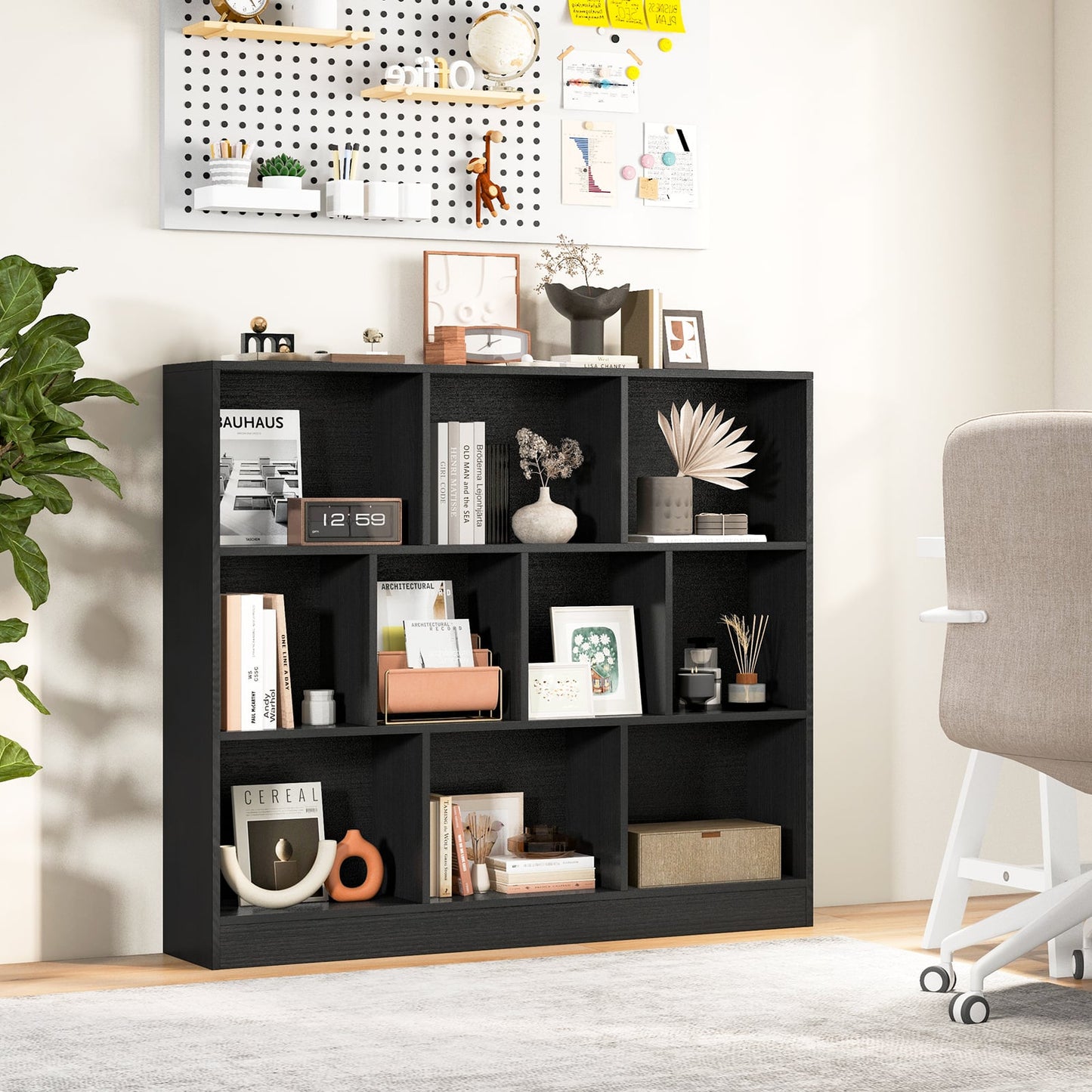 10-Cube Bookshelf Freestanding Storage Organizer with 2 Anti-Tipping Kits-Black