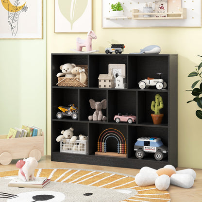 10-Cube Bookshelf Freestanding Storage Organizer with 2 Anti-Tipping Kits-Black
