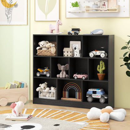 10-Cube Bookshelf Freestanding Storage Organizer with 2 Anti-Tipping Kits-Black