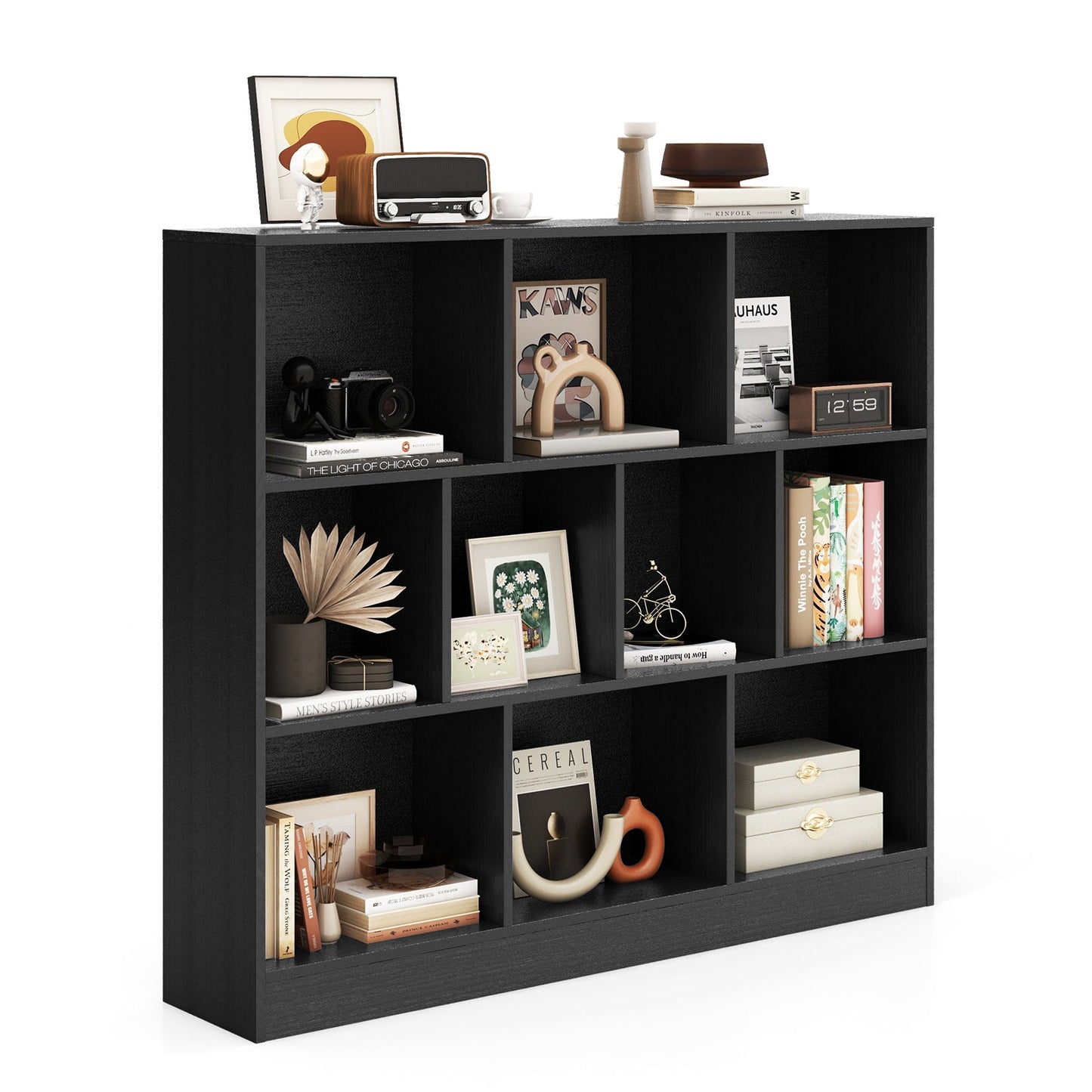 10-Cube Bookshelf Freestanding Storage Organizer with 2 Anti-Tipping Kits-Black