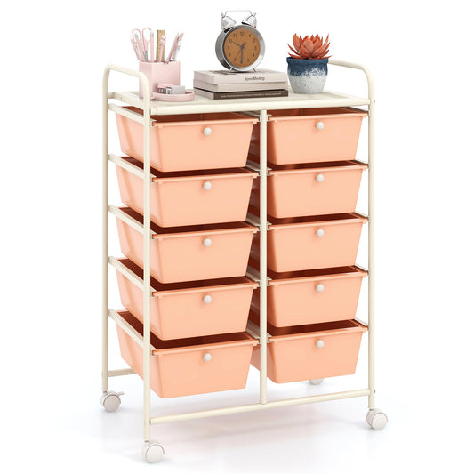 10-Drawer Rolling Storage Cart-Peach