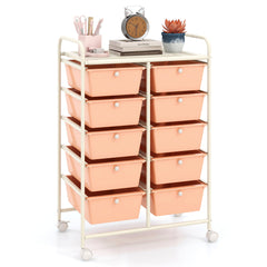 10-Drawer Rolling Storage Cart-Peach