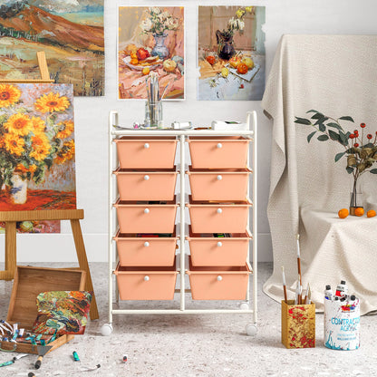 10-Drawer Rolling Storage Cart-Peach