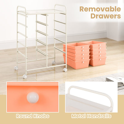 10-Drawer Rolling Storage Cart-Peach