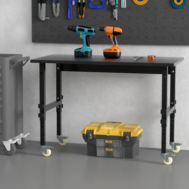 10 Level Height Adjustable Workbench with 4 Lockable Casters-Black
