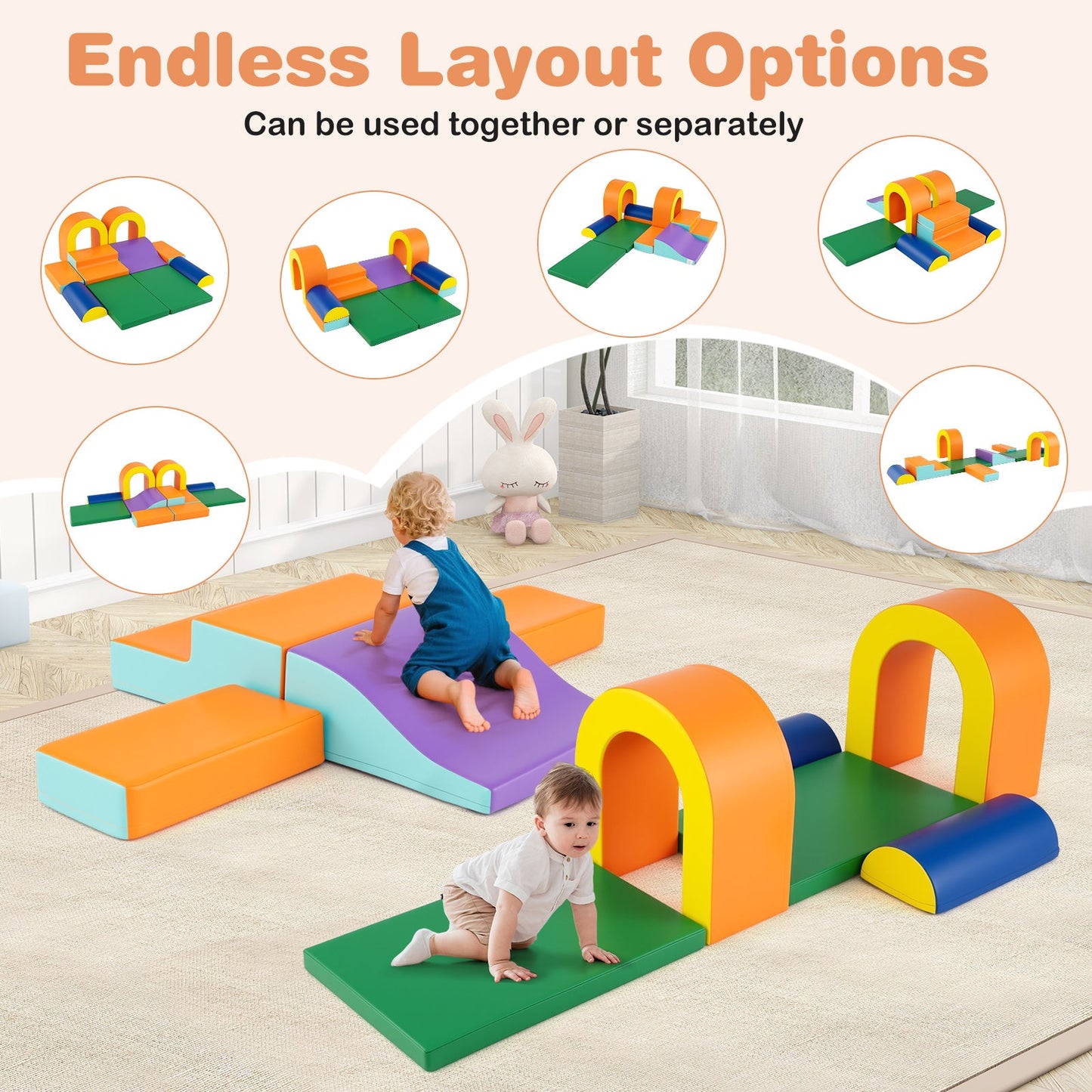 10-Piece Foam Climbing Blocks for Crawling Climbing and Sliding-Orange