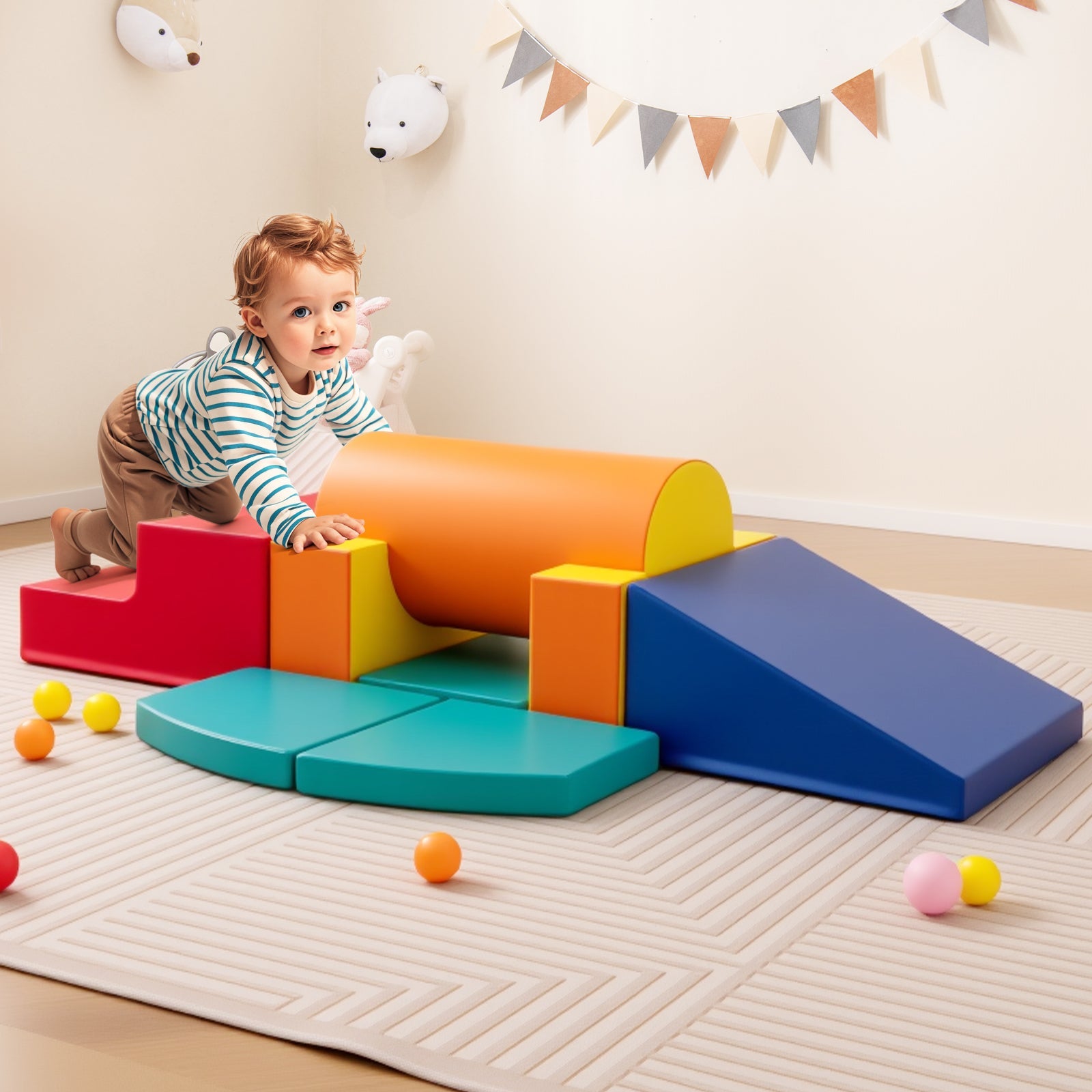 10 Pieces Foam Climbing Blocks Set with PU Leather Surface for 1-3 Years Old-Colourful