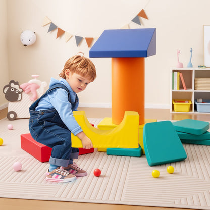 10 Pieces Foam Climbing Blocks Set with PU Leather Surface for 1-3 Years Old-Colourful