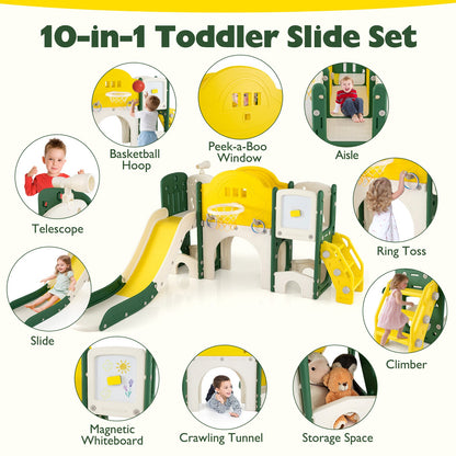 10 in 1 Toddler Slide Set with Magnetic Whiteboard and Telescope-Multicolor