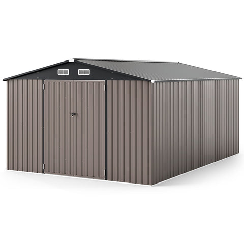 10 x 14 FT Outdoor Storage Shed with Improved Windproof Metal Structure-Gray