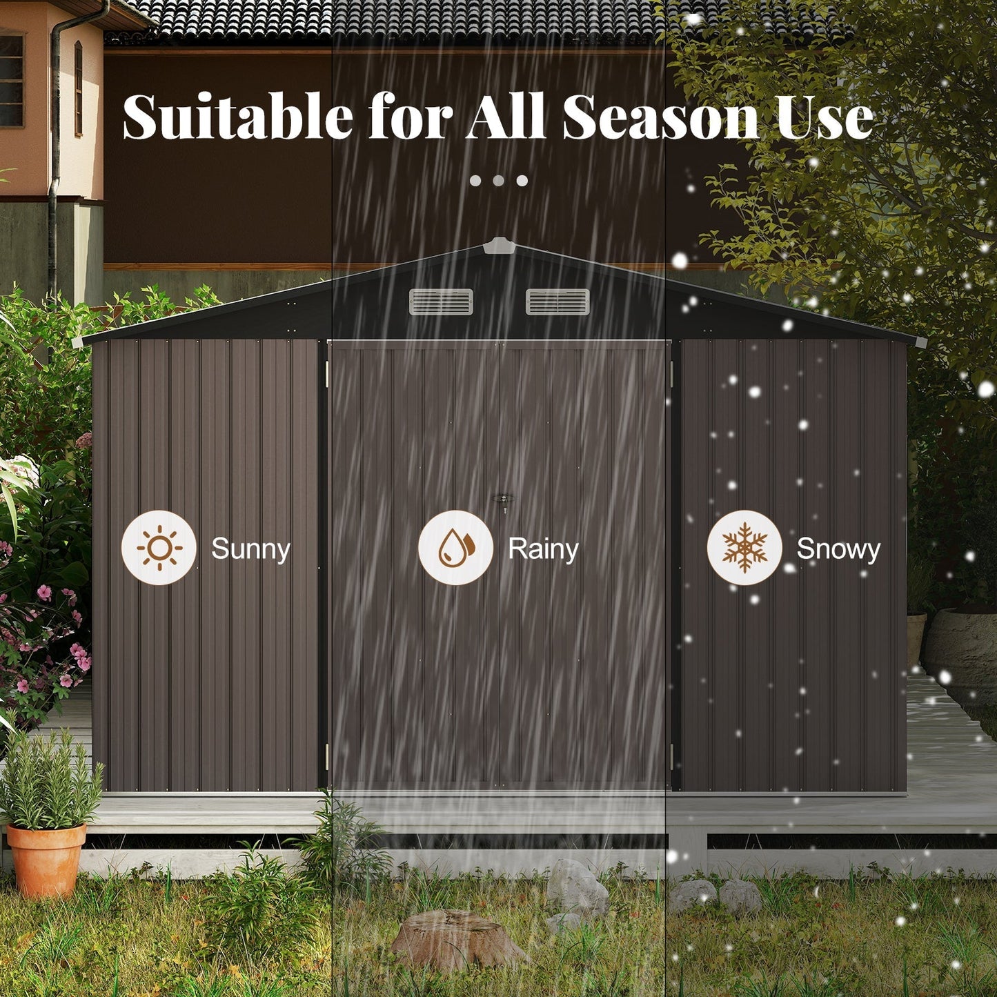 10 x 14 FT Outdoor Storage Shed with Improved Windproof Metal Structure-Gray