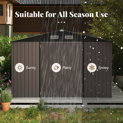 10 x 14 FT Outdoor Storage Shed with Improved Windproof Metal Structure-Gray