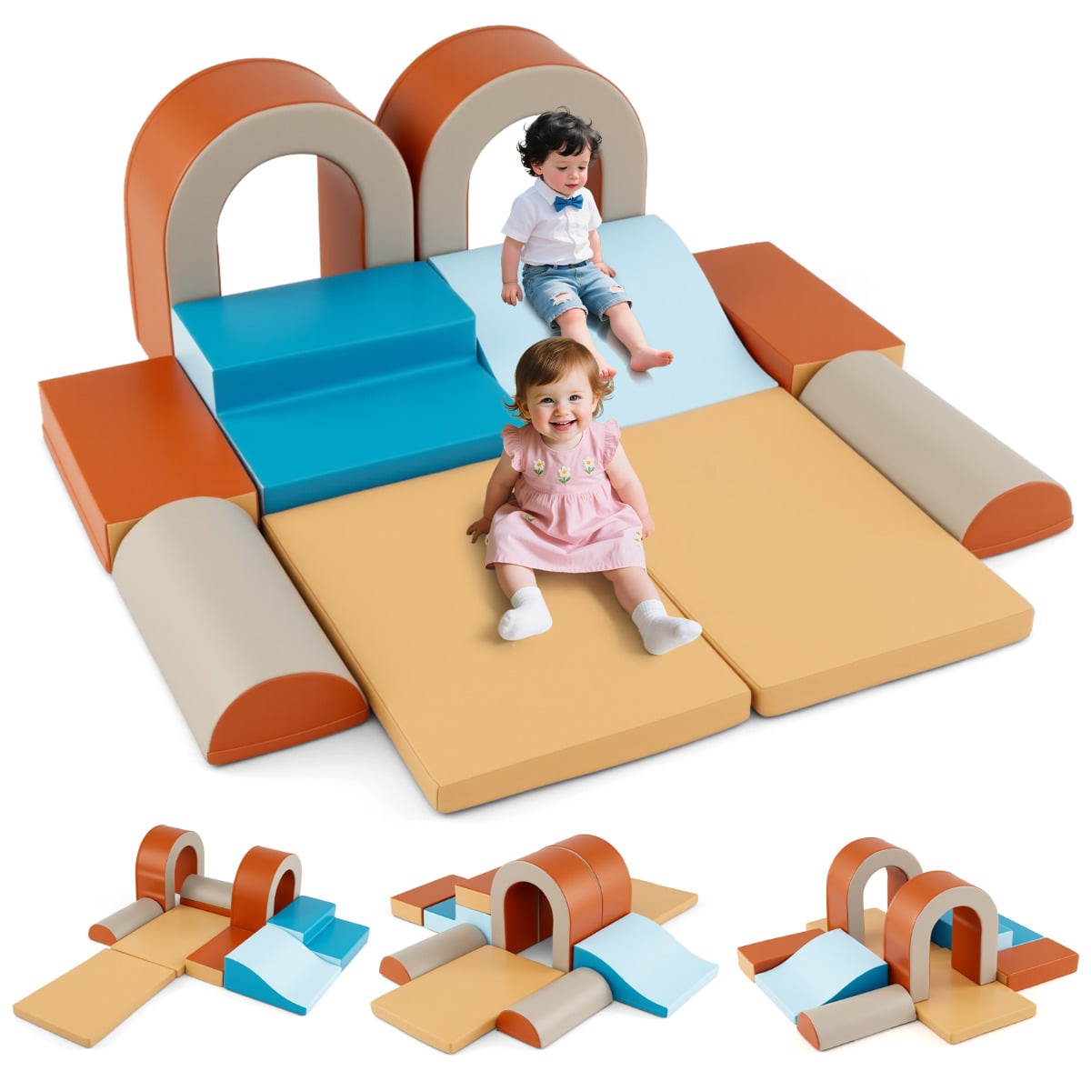 10-Piece Foam Climbing Blocks for Crawling Climbing and Sliding-Coffee