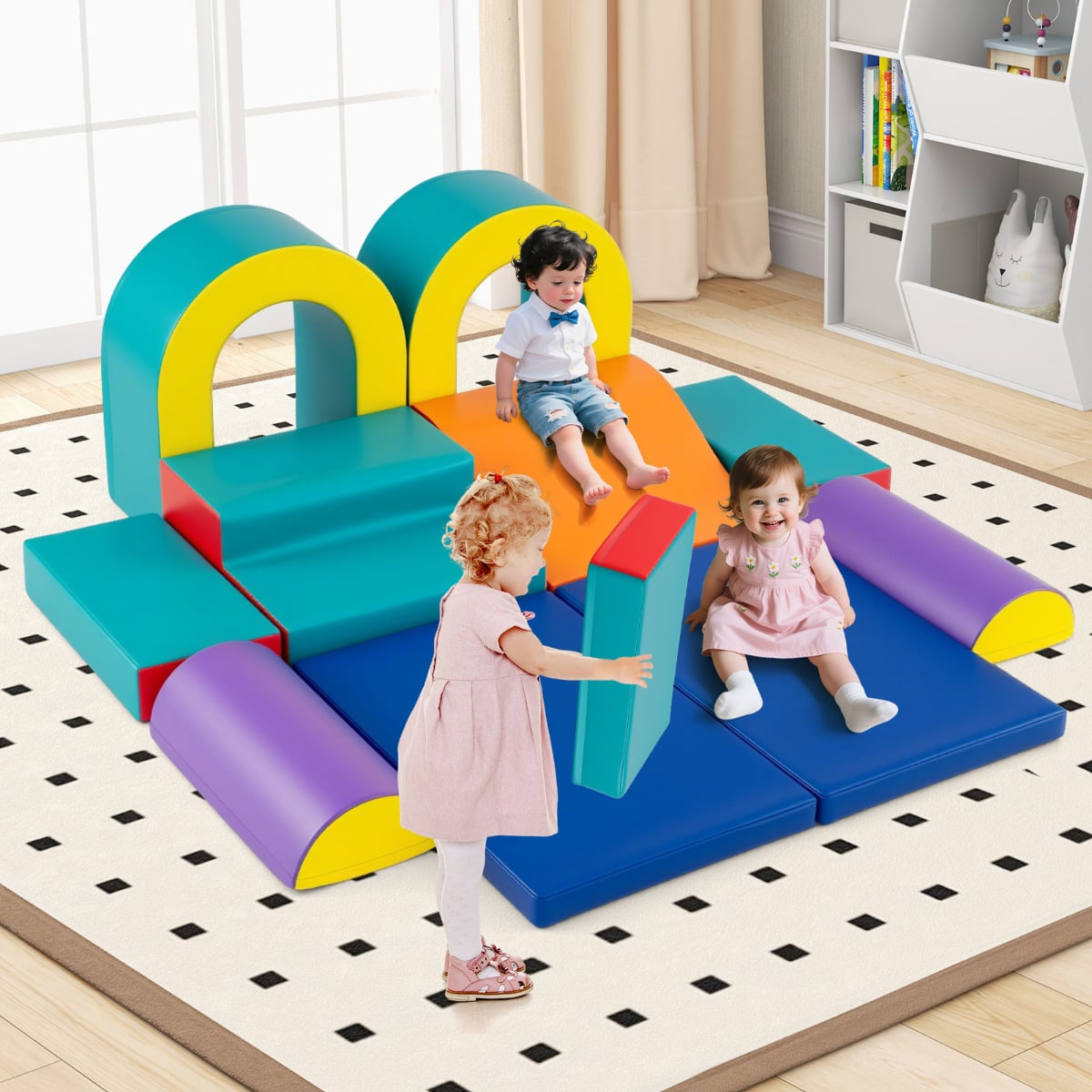 10-Piece Foam Climbing Blocks for Crawling Climbing and Sliding-Green