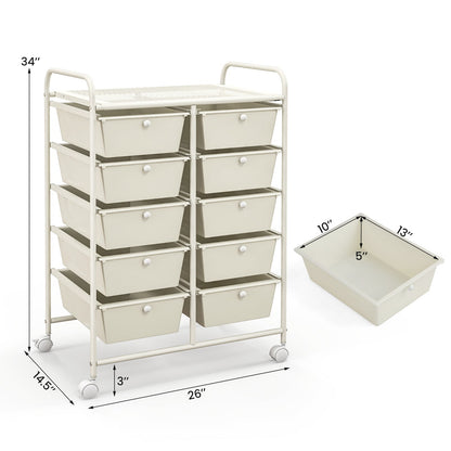 10-Drawer Rolling Storage Cart-White
