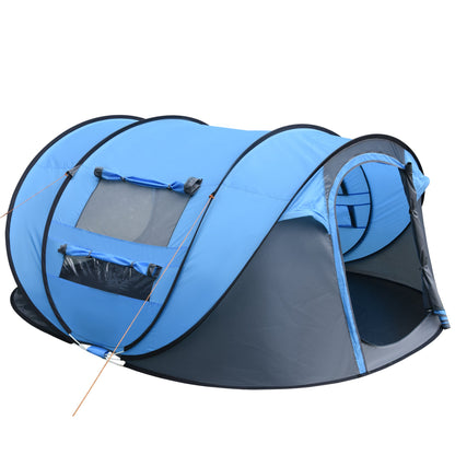 Outsunny 4 Person Pop-up Camping Tent Family Tent with Ground Sheet, 4 Windows and Portable Carry Bag for Beach Outdoor Trip, Sky Blue