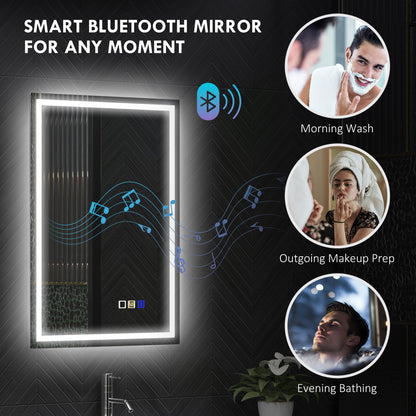 HOMCOM 50 x 70 cm Anti-Fog LED Bathroom Mirror, with Bluetooth - Silver Tone