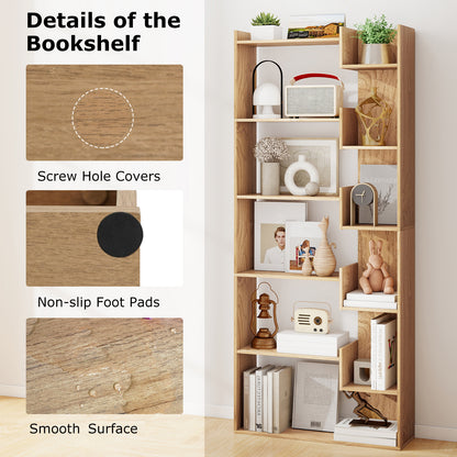 11-Shelf Wooden Bookshelf with 2 Anti-Tipping Kits-Natural