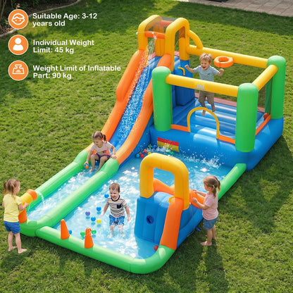 11-in-1 Inflatable Bounce House with Water Slides for Kids without Blower