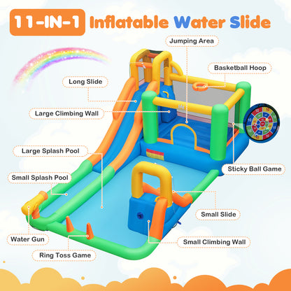 11-in-1 Inflatable Bounce House with Water Slides for Kids without Blower