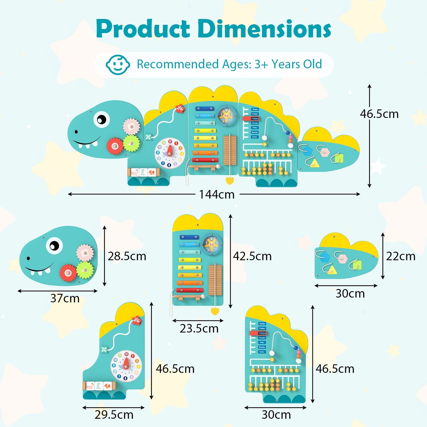 11-in-1 Dinosaur Activity Wall Busy Board Panels for Toddlers-Green