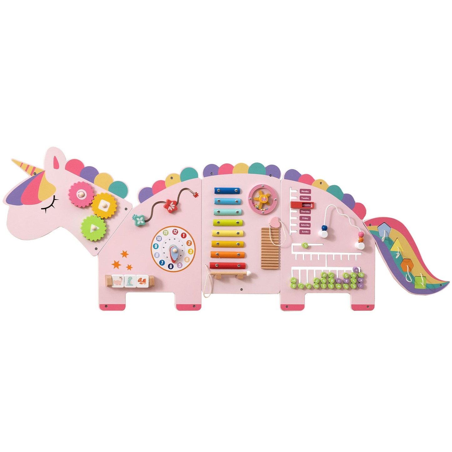 11-in-1 Unicorn Activity Wall Busy Board Panels for Toddlers-Pink