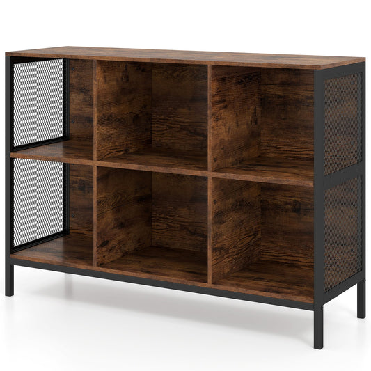 110 CM 6 Cube Bookcase with Heavy-Duty Metal Frame for Home Office-Rustic Brown