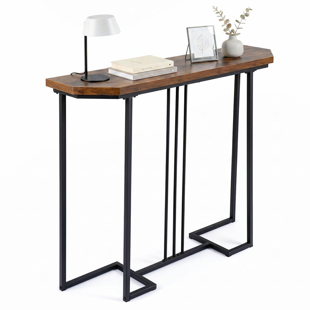 110 CM Narrow Entryway Table with Faux Marble Top for Living Room-Coffee