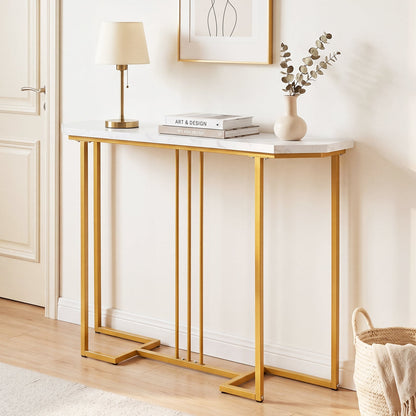 110 CM Narrow Entryway Table with Faux Marble Top for Living Room-White