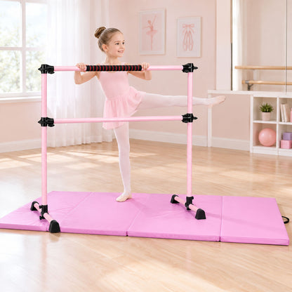 110 KG Max Load Adjustable Ballet Barre and Folding Gymnastics Mat Pink