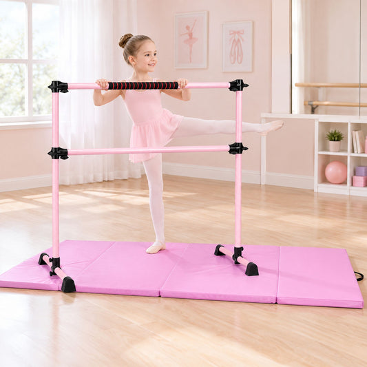 110 KG Max Load Adjustable Ballet Barre and Folding Gymnastics Mat Pink