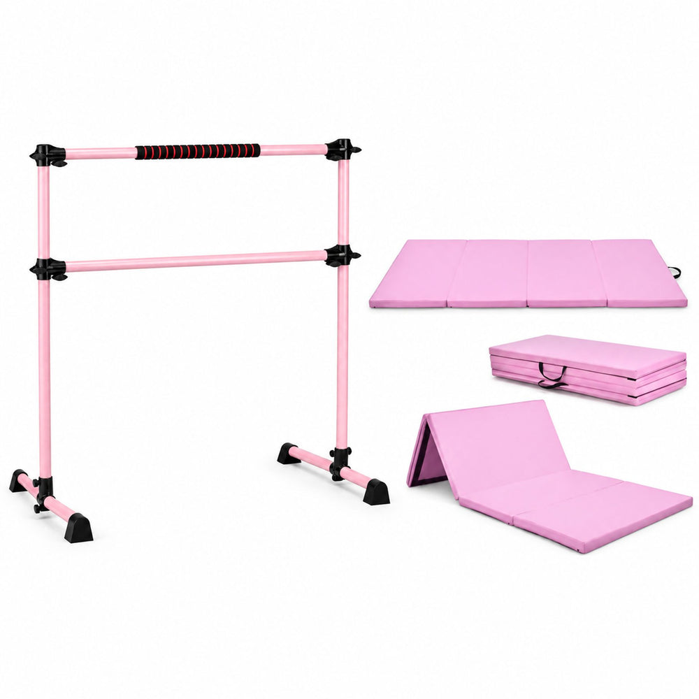 110 KG Max Load Adjustable Ballet Barre and Folding Gymnastics Mat Pink