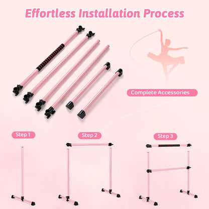 110 KG Max Load Adjustable Ballet Barre for Balance Workout for Strength Training-Pink