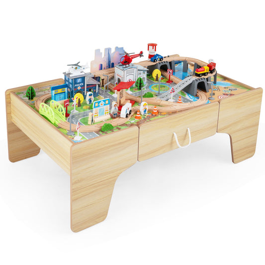 110-Piece Wooden Train Table for Toddlers 3+ Years Old