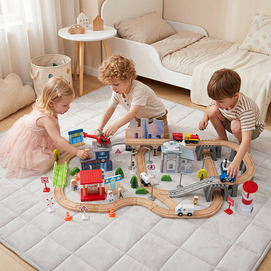 110-Piece Wooden Train Table for Toddlers 3+ Years Old