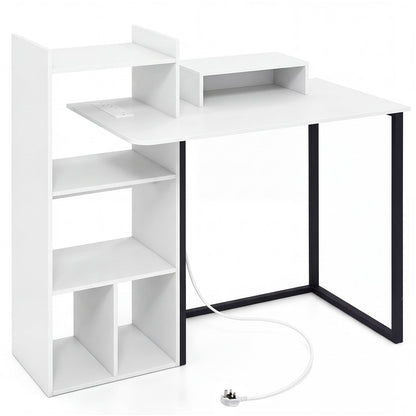 110CM Computer Desk with Charging Station and Ergonomic Monitor Stand-White