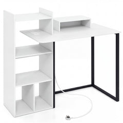 110CM Computer Desk with Charging Station and Ergonomic Monitor Stand-White